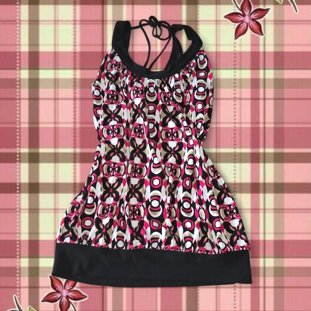 Vintage Wrapper Top Y2K Retro Geometric Print Size Small